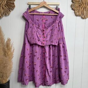 Free People Purple Floral Midi Dress and Matching Top Set
